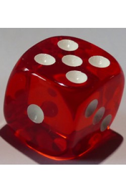 Dobbelsteen 16mm Translucent Rood D6