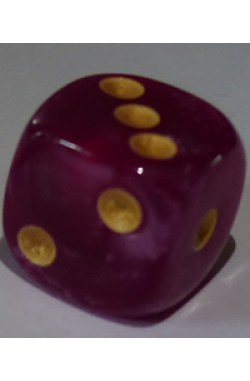 Dobbelsteen 12mm Marbled Paars met gouden pips D6