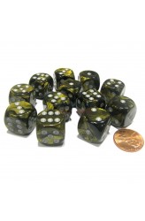Chessex Dobbelsteen 16mm Leaf Black-Gold with Silver