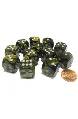 Chessex Dobbelsteen 16mm Leaf Black-Gold with Silver