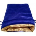 Dice Bag: blauw fluweel met gouden voering (10x15cm)
