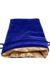Dice Bag: blauw fluweel met gouden voering (15x20cm)