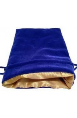 Dice Bag: blauw fluweel met gouden voering (15x20cm)