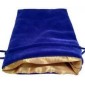 Dice Bag: blauw fluweel met gouden voering (10x15cm)