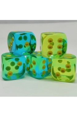 Chessex Dobbelsteen 16mm Gemini Translucent Green Teal/Yellow Chessex Dobbelsteen 16mm Gemini Translucent Green Teal/Yellow