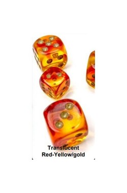 Chessex Dobbelsteen 16mm Gemini Translucent Red Yellow/Gold Chessex Dobbelsteen 16mm Gemini Translucent Red Yellow/Gold