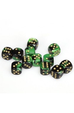 Chessex Dobbelsteen 16mm Gemini Black Green/Gold Chessex Dobbelsteen 16mm Gemini Black Green/Gold