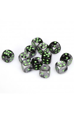 Chessex Dobbelsteen 16mm Gemini Black Gray/Green Chessex Dobbelsteen 16mm Gemini Black Gray/Green