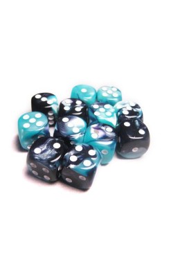 Chessex Dobbelsteen 16mm Gemini Black Shell/White Chessex Dobbelsteen 16mm Gemini Black Shell/White