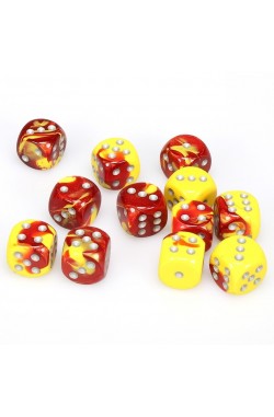 Chessex Dobbelsteen 16mm Gemini Red-Yellow/Silver Chessex Dobbelsteen 16mm Gemini Red-Yellow/Silver