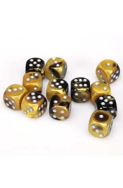 Chessex Dobbelsteen 16mm Gemini Black-Gold/Silver Chessex Dobbelsteen 16mm Gemini Black-Gold/Silver