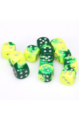 Chessex Dobbelsteen 16mm Gemini Green Yellow/Silver