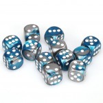 Chessex Dobbelsteen 16mm Gemini Steel/Teal with White