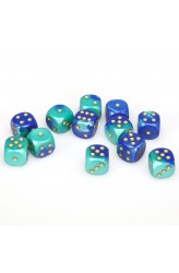 Chessex Dobbelsteen 16mm Gemini Blue/Teal with Gold