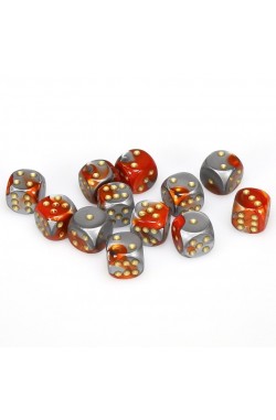 Chessex Dobbelsteen 16mm Gemini Orange Steel/Gold Chessex Dobbelsteen 16mm Gemini Orange Steel/Gold