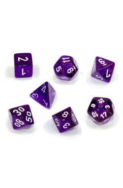 Chessex Mini Polyhedral 7 Die Set - Translucent Purple-White 7-Die Set